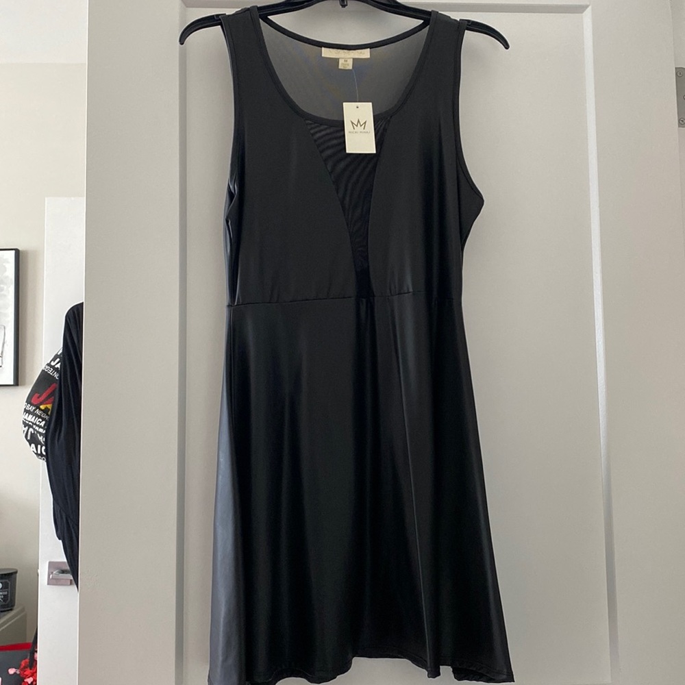 Nicki Minaj black leather skater dress